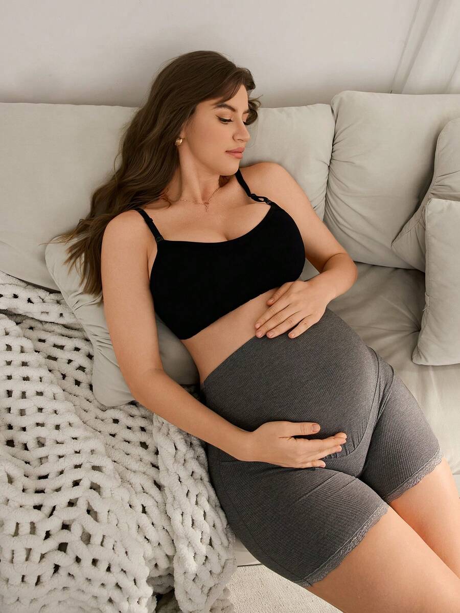 Women’s Solid Color Ribbed High Waist Maternity Briefs Soft Comfortable Stretch Pregnancy Underwear