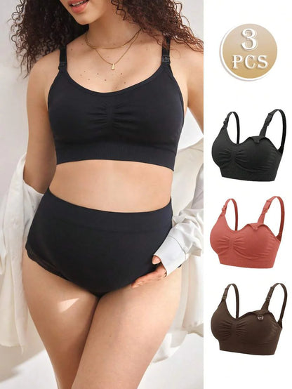 3-Pack Maternity Ruched Nursing Bra Set Women Comfortable Breastfeeding Support Bra Postpartum Lingerie