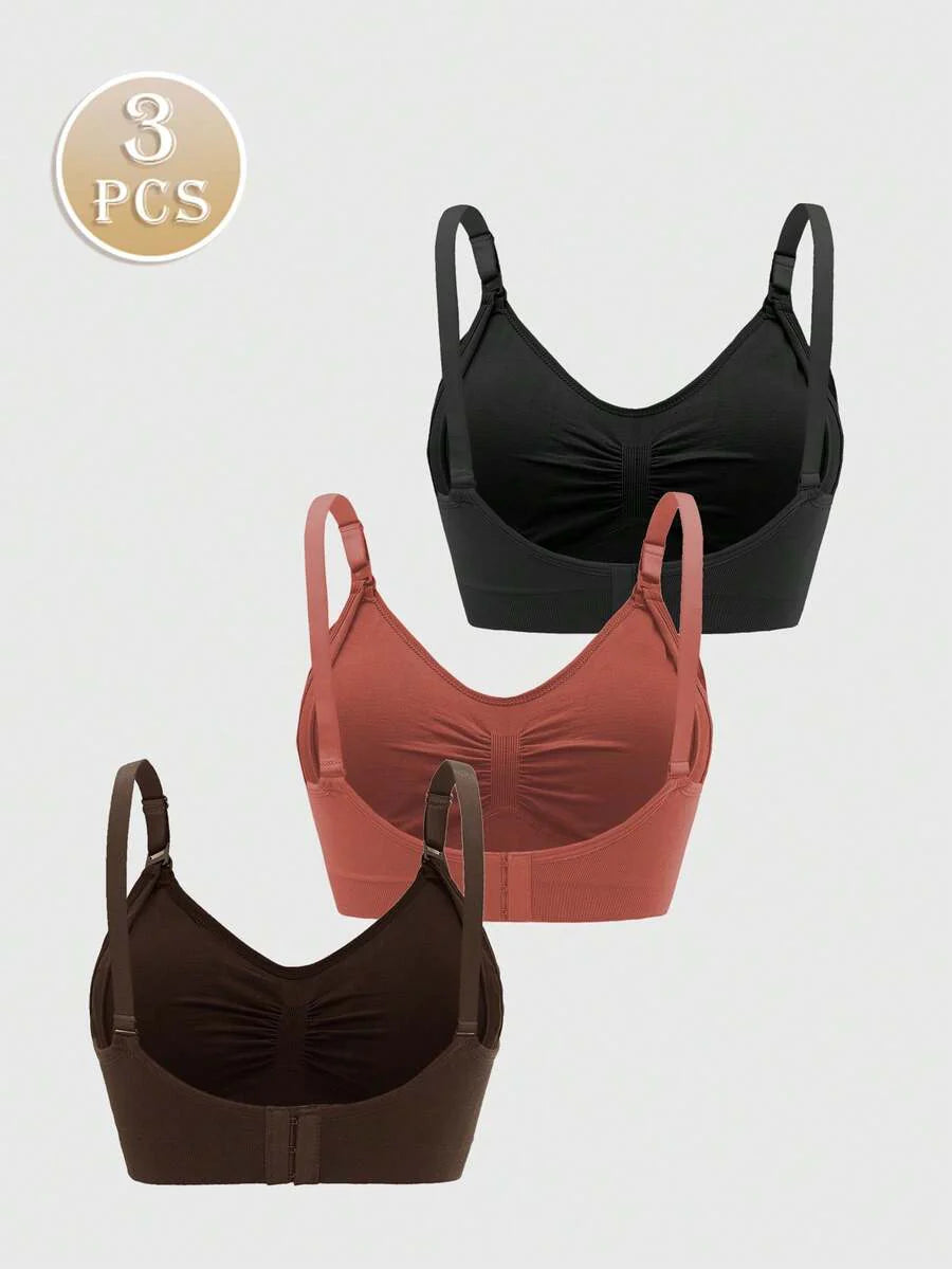 3PCS Maternity Nursing Bras Set Women Simple Solid Color Comfortable Breastfeeding Bra Set