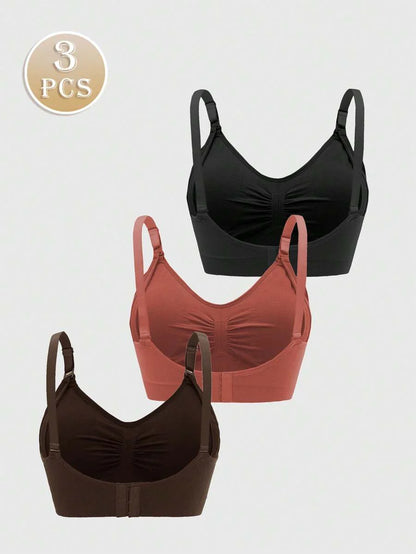 3-Pack Maternity Ruched Nursing Bra Set Women Comfortable Breastfeeding Support Bra Postpartum Lingerie