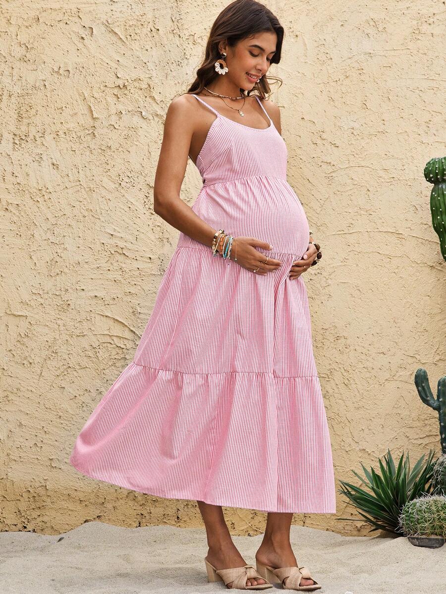 Maternity Sleeveless Solid Color Dress, Fashionable For Summer Woman S Summer Clothes  Maternity Dress  Vacation