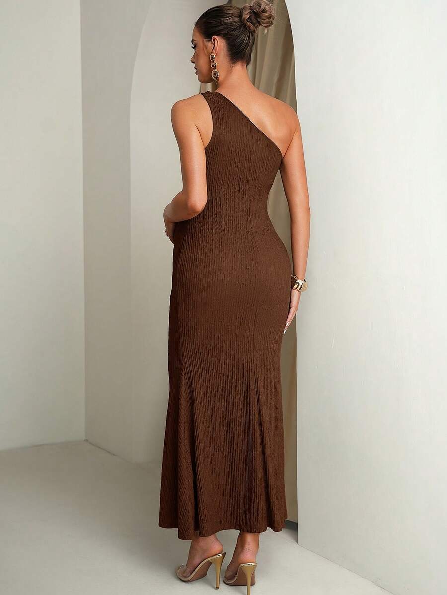Pregnant Women Solid Color Metal Ring Decor Asymmetric Neckline Fitted Sleeveless Dress