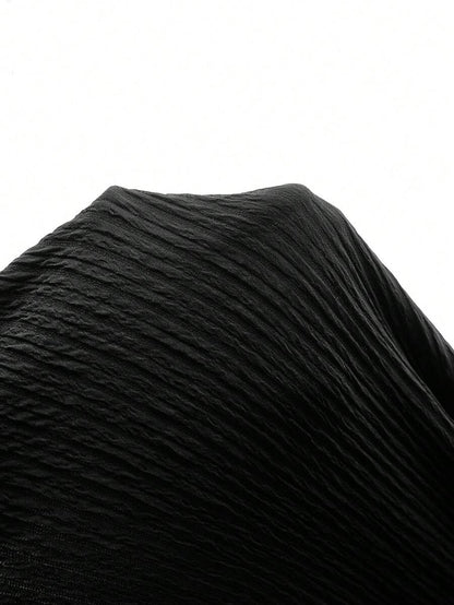 Fashionable & Versatile Textured Asymmetrical Shoulder Metal Buckle Maternity Dress