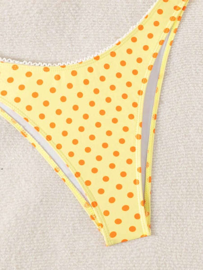 Women's Polka Dot 2-Piece Bikini Set - Lace-Up, Spaghetti Strap, Hipsters, Pink