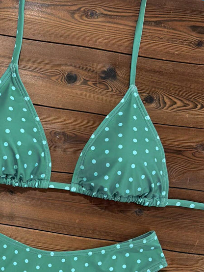 Swim Vcay 2026 Spring/Summer Women's Spaghetti Strap Halter Neck Black Base White Polka Dot Random Print Sweet Cute Side High Cut Bikini Swimwear 2-Piece Set Vacation Bikini Set Pink Bikini Set High Leg Bikini Set Modest Bikini Set Bikini Set