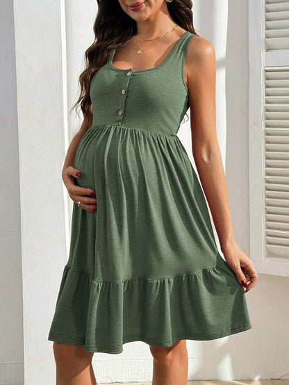 Maternity Nursing Dress - Solid Color Minimalist Sleeveless, Burgundy