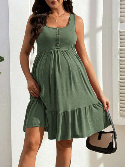 Maternity Nursing Dress - Solid Color Minimalist Sleeveless, Burgundy