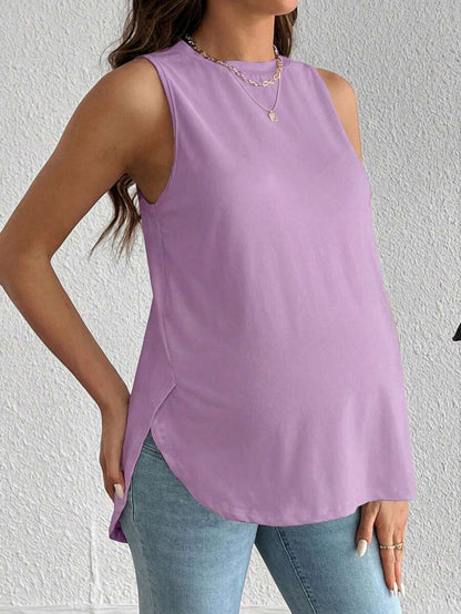 SHEIN Maternity Casual Daily Commute Solid Color Curved Hem Tank Top, Summer