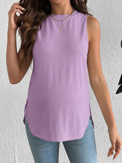 SHEIN Maternity Casual Daily Commute Solid Color Curved Hem Tank Top, Summer