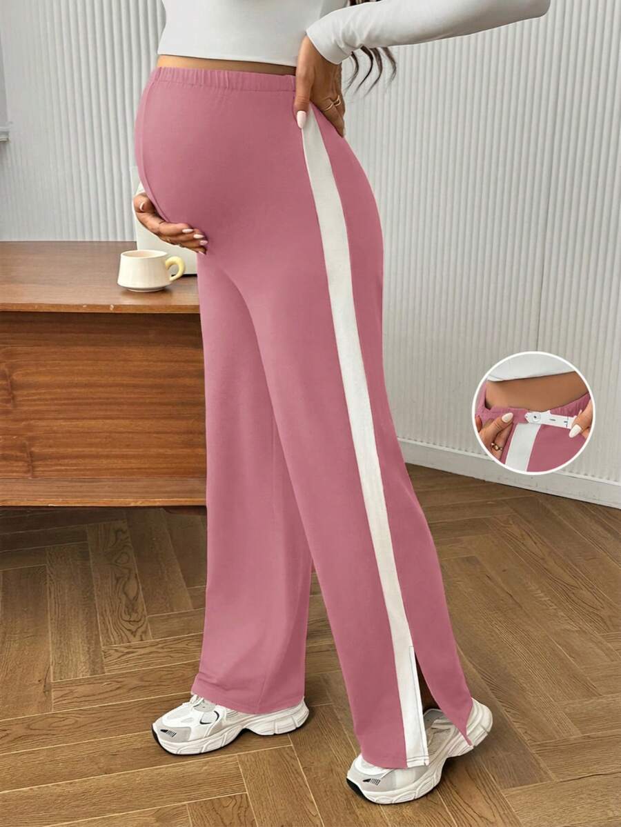Maternity Colorblock Ultra High Waist Elastic Leggings - Comfortable Casual Pregnancy Pants