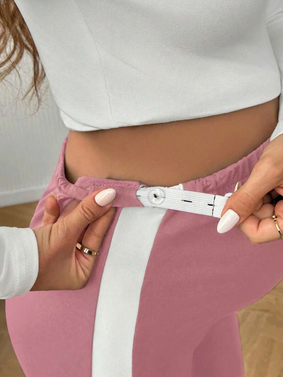 Maternity Colorblock Ultra High Waist Elastic Leggings - Comfortable Casual Pregnancy Pants