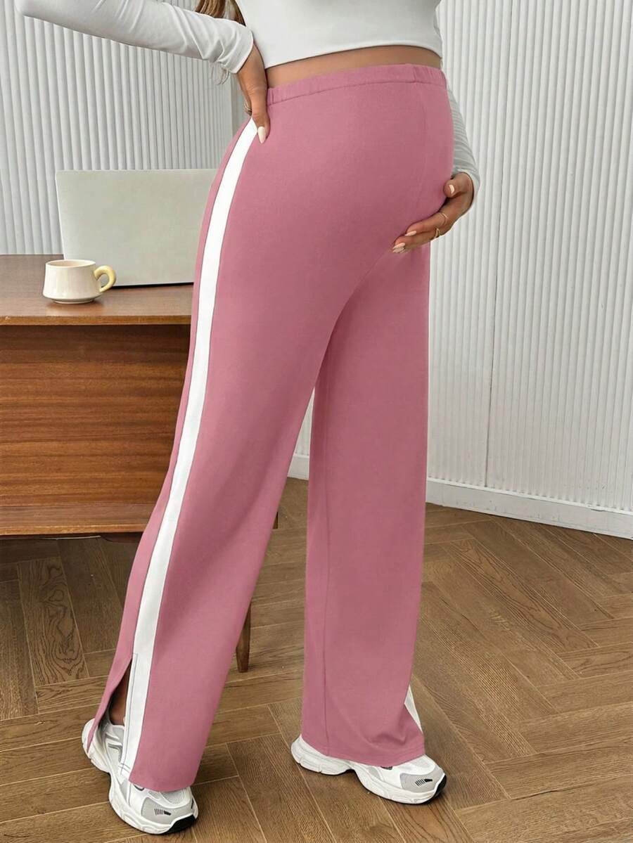 Maternity Colorblock Ultra High Waist Elastic Leggings - Comfortable Casual Pregnancy Pants