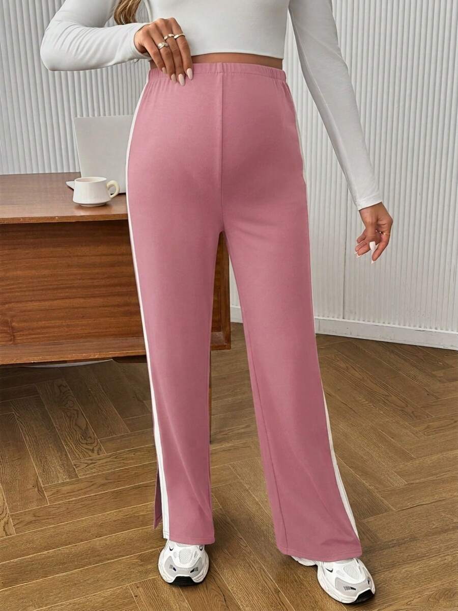 Maternity Colorblock Ultra High Waist Elastic Leggings - Comfortable Casual Pregnancy Pants