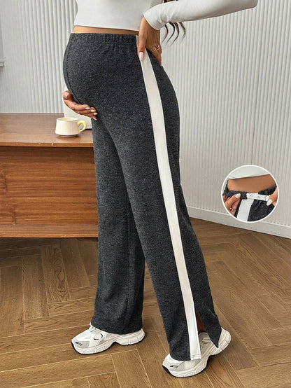 Maternity Colorblock Ultra High Waist Elastic Leggings - Comfortable Casual Pregnancy Pants