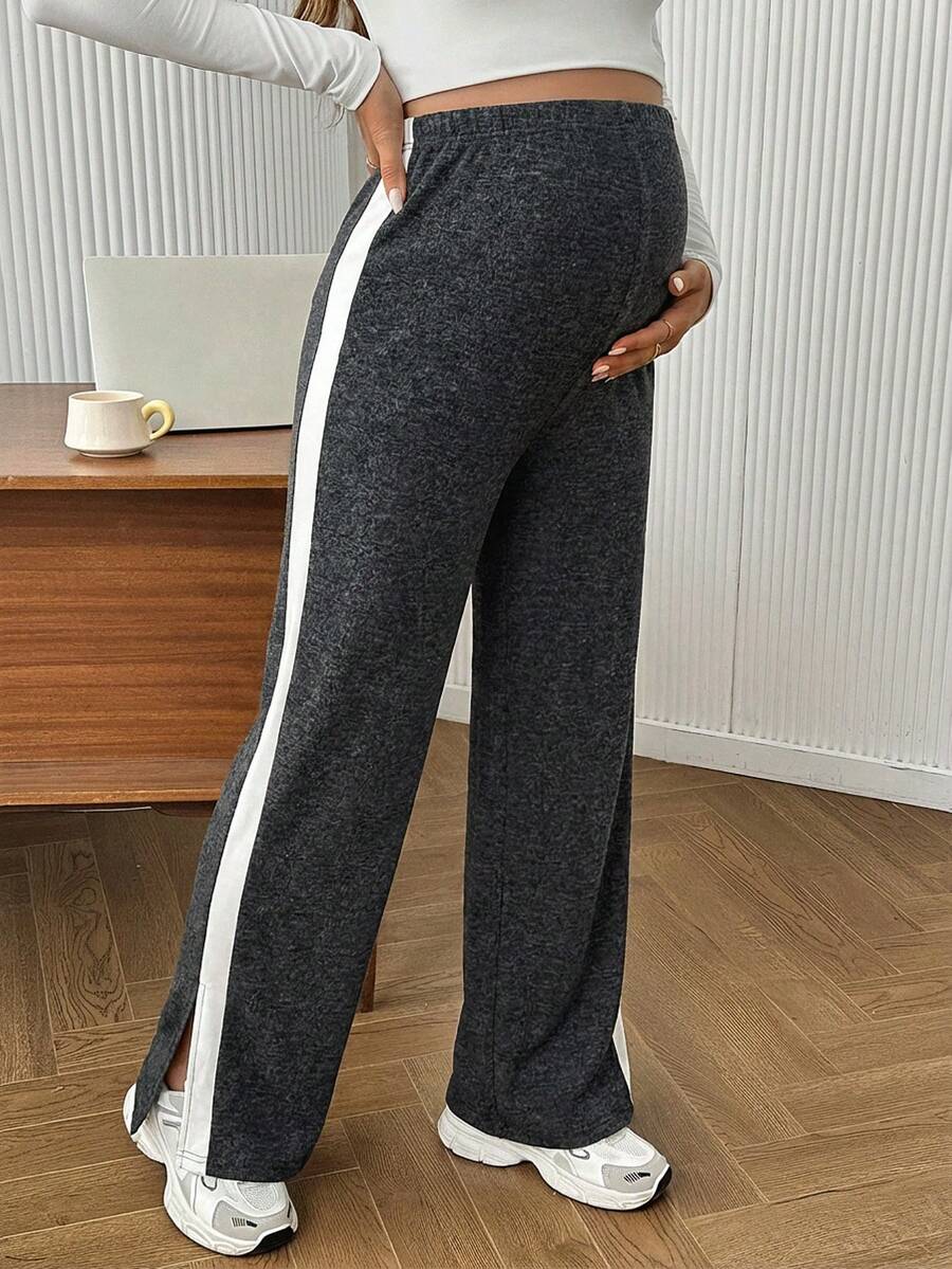 Maternity Colorblock Ultra High Waist Elastic Leggings - Comfortable Casual Pregnancy Pants