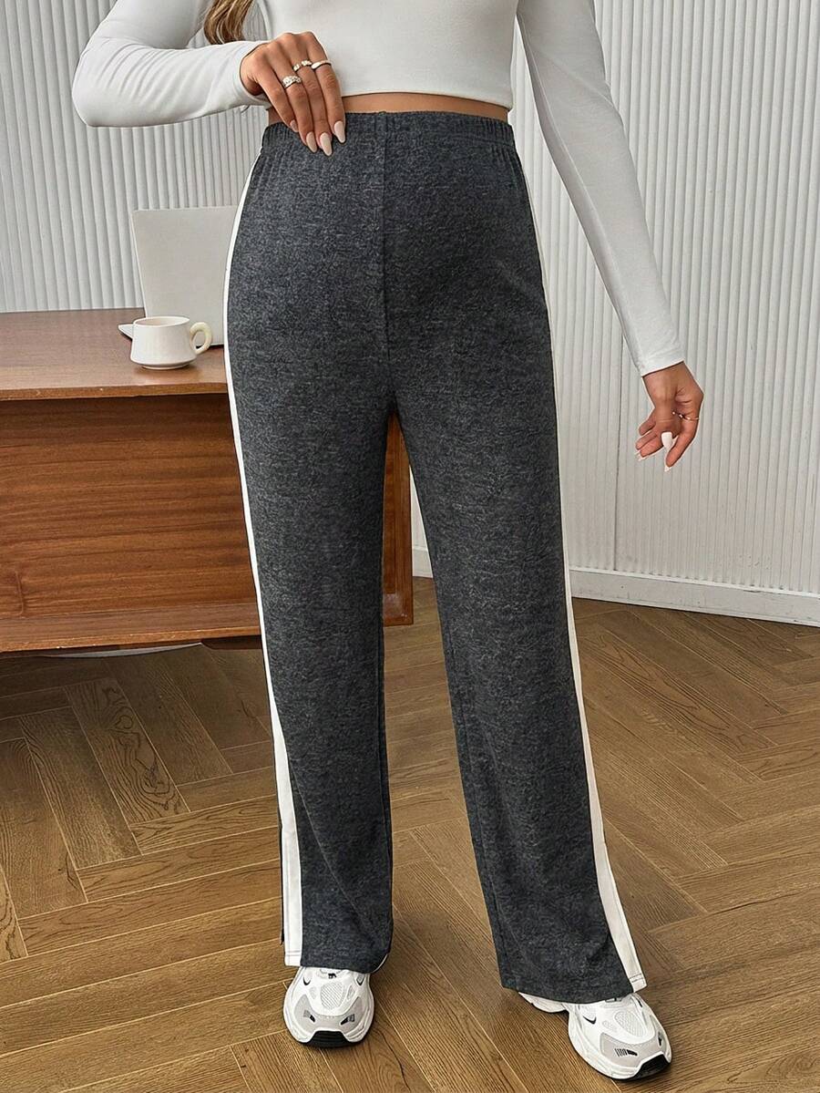 Maternity Colorblock Ultra High Waist Elastic Leggings - Comfortable Casual Pregnancy Pants