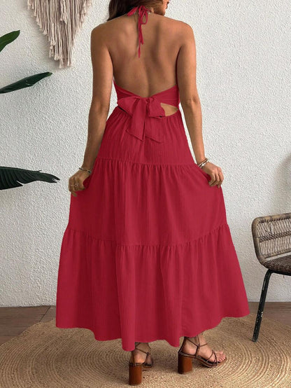 Cherish Maternity Solid Color Backless Maxi Maternity Dress Elegant Sleeveless V Neck Slim Fit Flowy Summer Gown Black