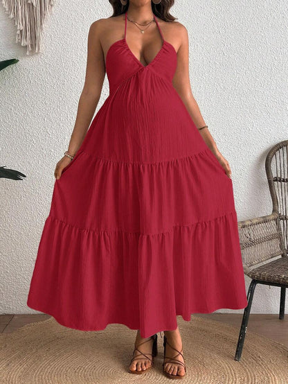 Cherish Maternity Solid Color Backless Maxi Maternity Dress Elegant Sleeveless V Neck Slim Fit Flowy Summer Gown Black