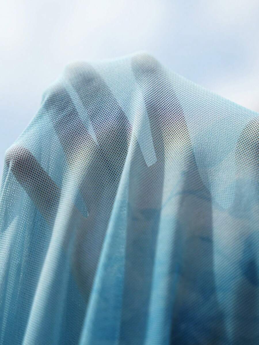 Maternity Tie Dye A-Line Maxi Dress - Square Neck, Puff Sleeve, Ruffle, Slim Fit, Baby Blue