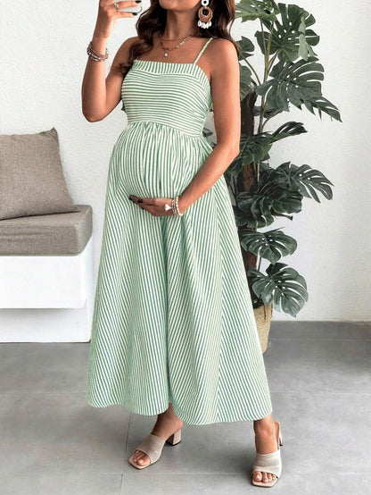 Maternity Summer Casual Striped A-Line Sleeveless Dress