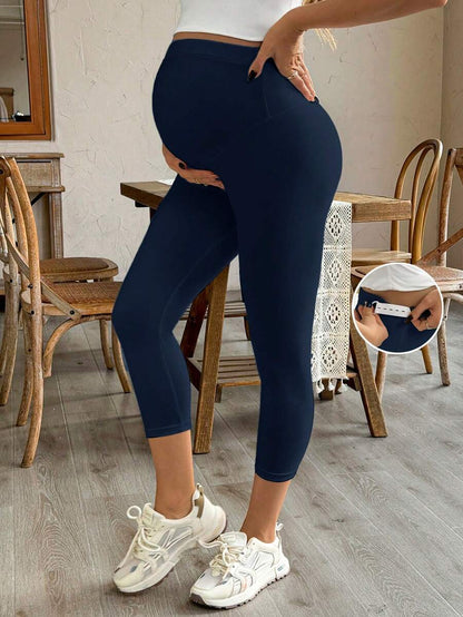 Purple High Elastic Maternity Leggings - Striped Belly Support Yoga Pants for Nursing Moms - High Waist Non-Transparent Sports Trousers for All Seasons