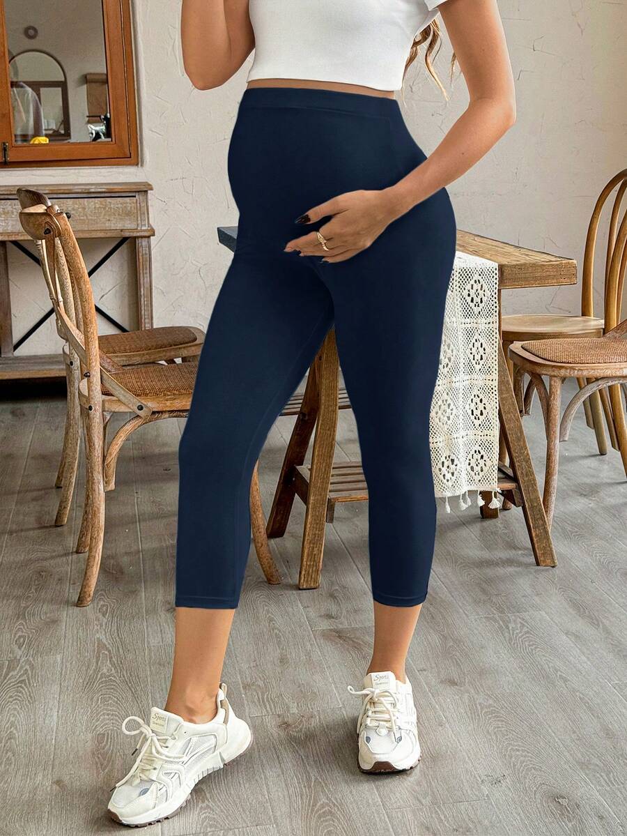 Purple High Elastic Maternity Leggings - Striped Belly Support Yoga Pants for Nursing Moms - High Waist Non-Transparent Sports Trousers for All Seasons