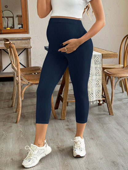 Purple High Elastic Maternity Leggings - Striped Belly Support Yoga Pants for Nursing Moms - High Waist Non-Transparent Sports Trousers for All Seasons