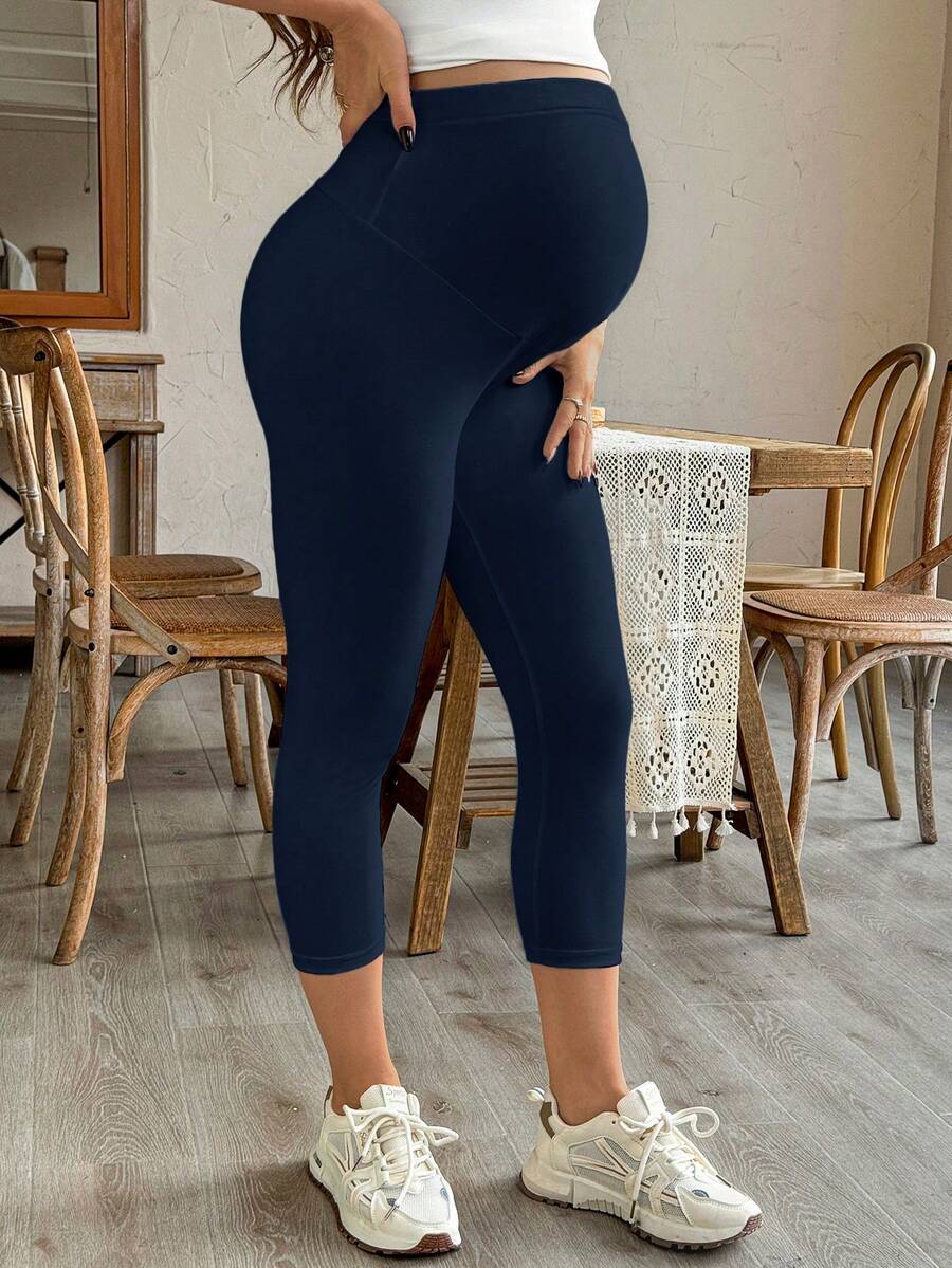 Purple High Elastic Maternity Leggings - Striped Belly Support Yoga Pants for Nursing Moms - High Waist Non-Transparent Sports Trousers for All Seasons