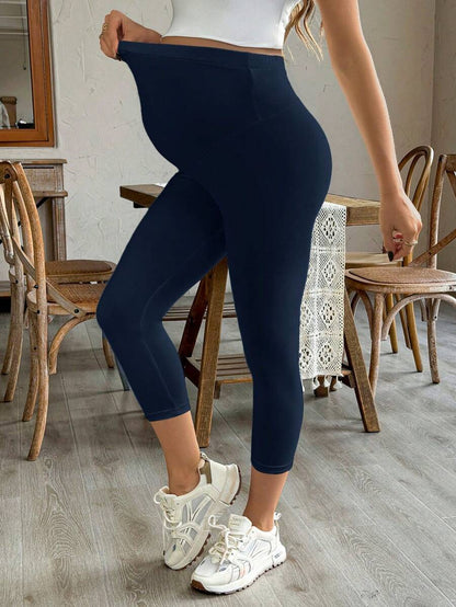 Purple High Elastic Maternity Leggings - Striped Belly Support Yoga Pants for Nursing Moms - High Waist Non-Transparent Sports Trousers for All Seasons