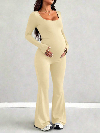 Maternity Long Sleeve Jumpsuit, Tight & Comfortable Casual Outfit