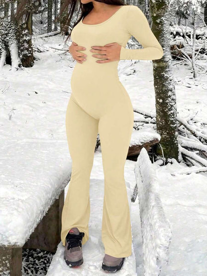 Maternity Long Sleeve Jumpsuit, Tight & Comfortable Casual Outfit