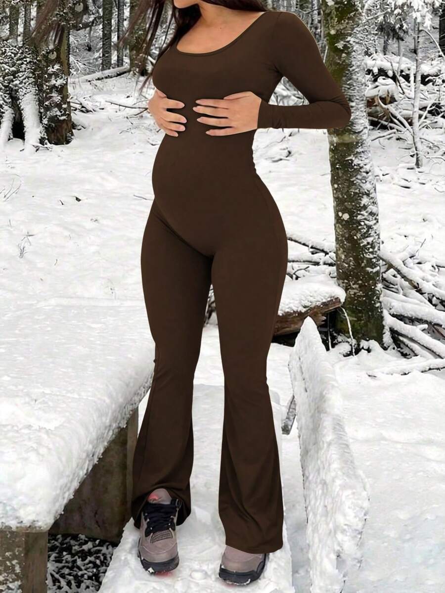 Maternity Long Sleeve Jumpsuit, Tight & Comfortable Casual Outfit