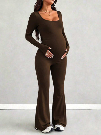 Maternity Long Sleeve Jumpsuit, Tight & Comfortable Casual Outfit