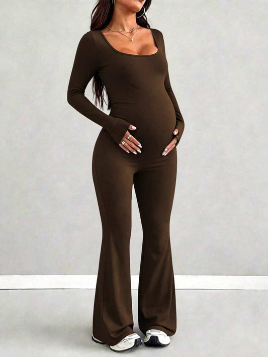 Maternity Long Sleeve Jumpsuit, Tight & Comfortable Casual Outfit