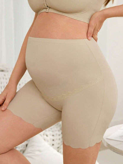 Maternity Briefs - Seamless Lace Patchwork Solid Color Shell Trim, Pregnant Women