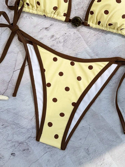 Swim Vcay Women's Summer Beach Contrast Color Halter Tie Sexy Bikini And Triangle Panty Swimwear Set Blue Bikini Yacht Party Outfit Vacation Bikini Boat Party Outfit Women Tie Side Bikini Triangle Bikini Set Light Blue Bikini