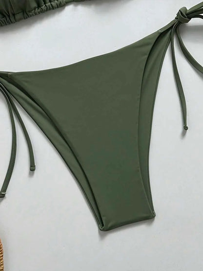 Women's Solid Halter Bikini Set - Knot Detail, Tie Side, Triangle Cup, Navy Blue