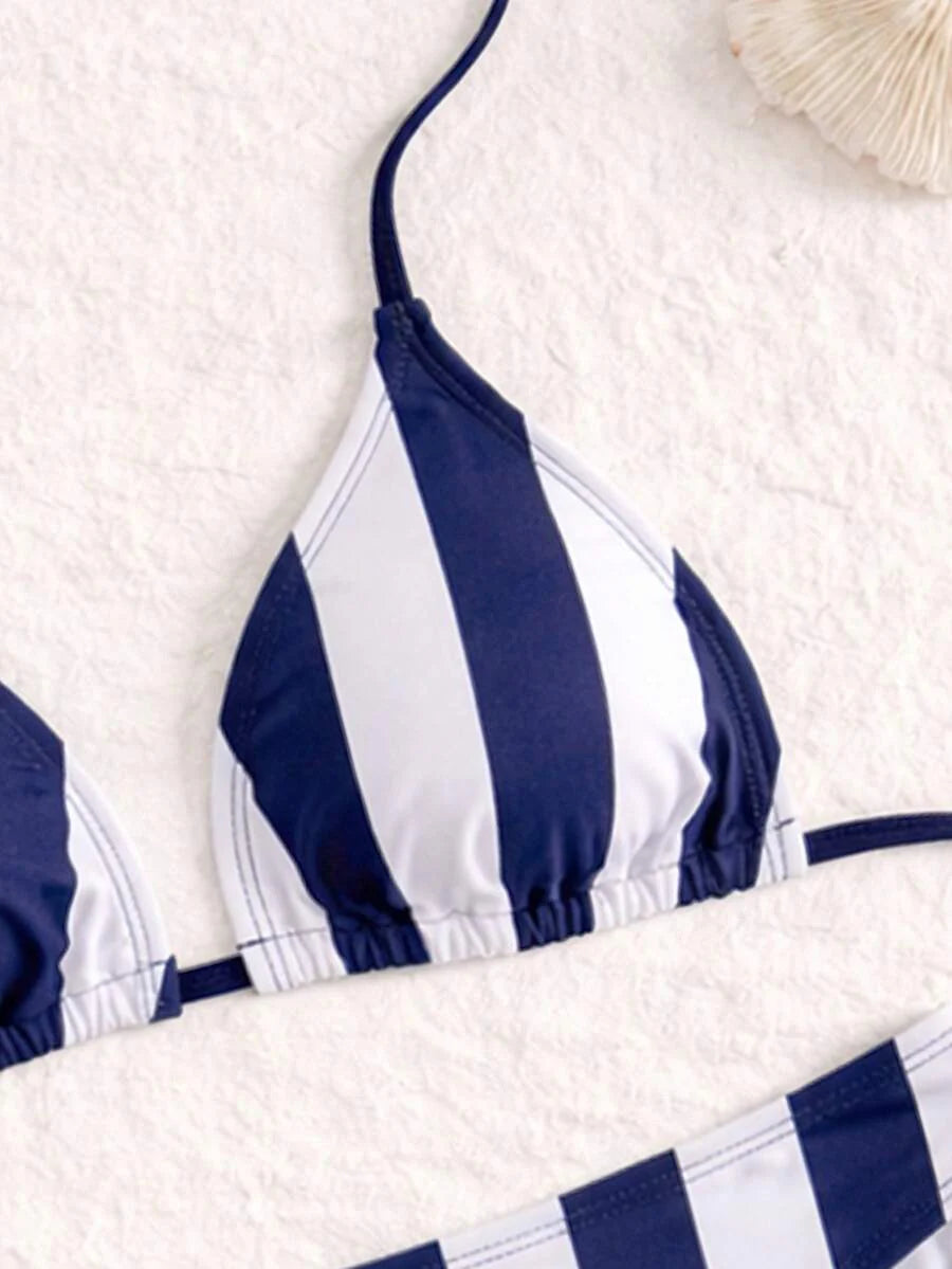 Women's Solid Halter Bikini Set - Lace Up, High Waist, Tie Detail, White