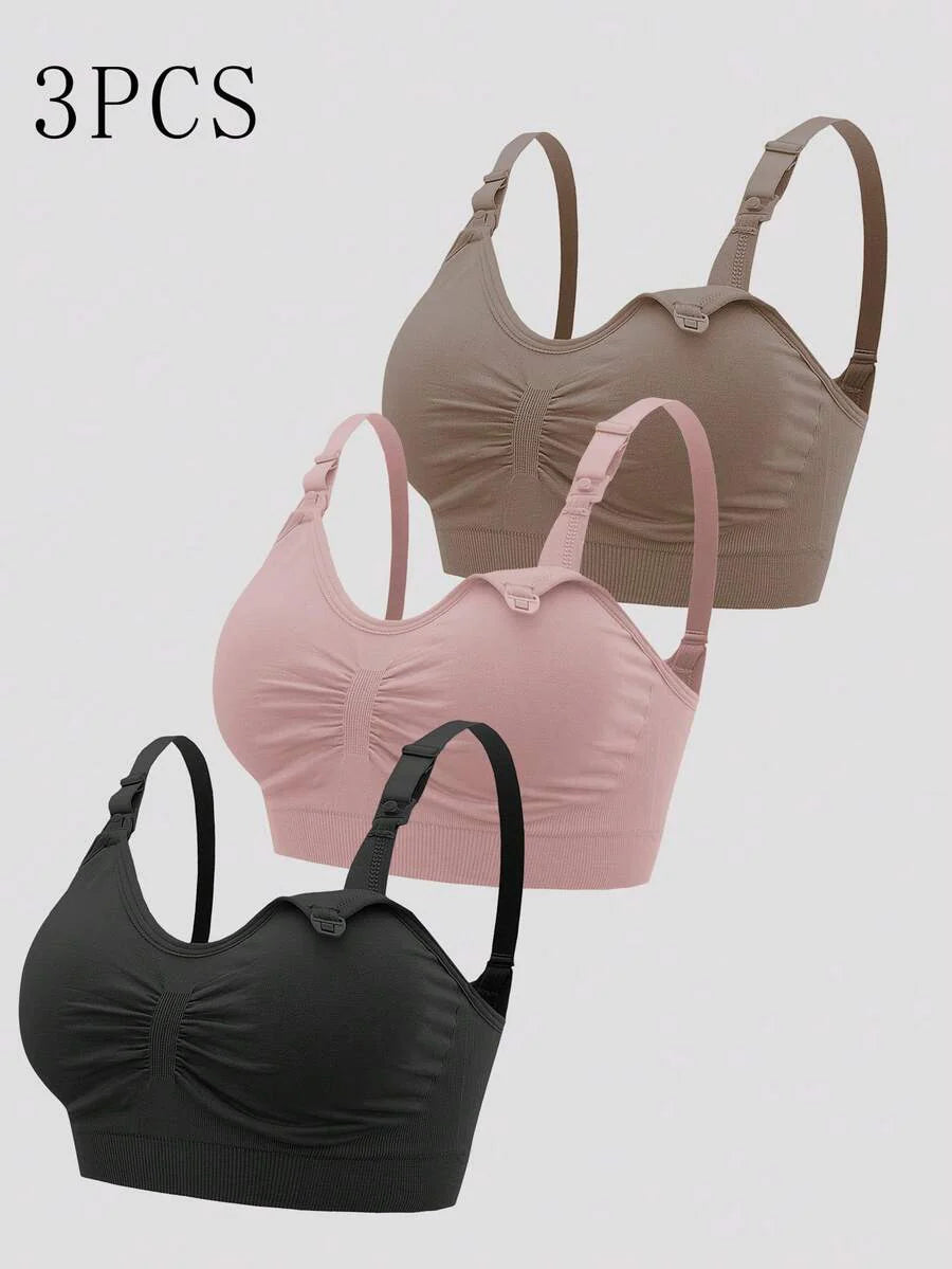 3-Pack Maternity Ruched Nursing Bra Set Women Comfortable Breastfeeding Support Bra Postpartum Lingerie