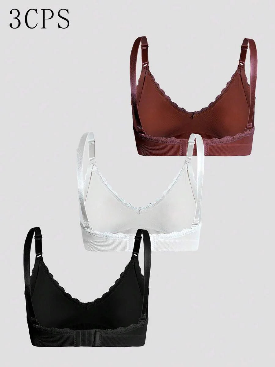 Maternity Nursing Bra Set 3 Pack - Seamless Solid Color Minimalist High Quality Breastfeeding