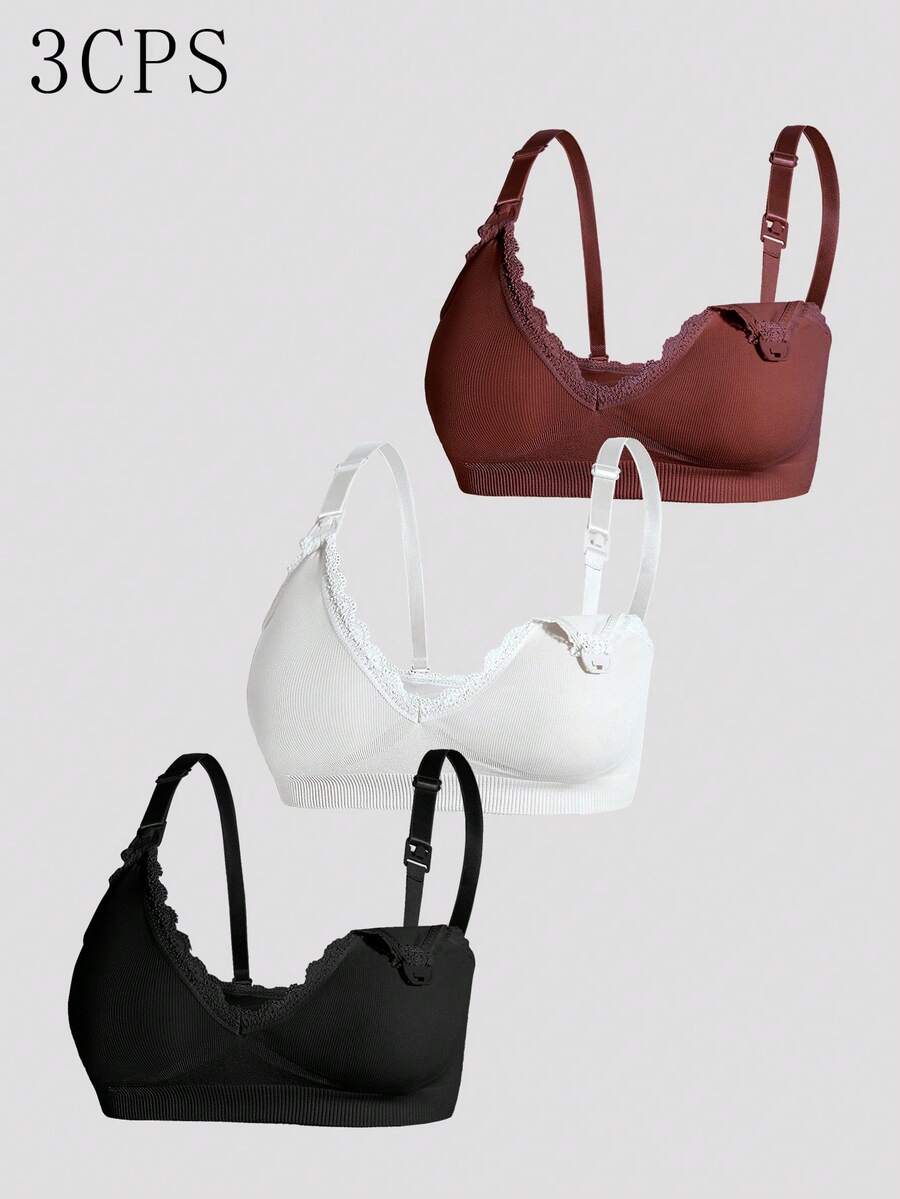 Maternity Nursing Bra Set 3 Pack - Seamless Solid Color Minimalist High Quality Breastfeeding