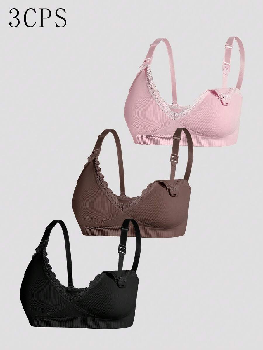 Maternity Nursing Bra Set 3 Pack - Seamless Solid Color Minimalist High Quality Breastfeeding