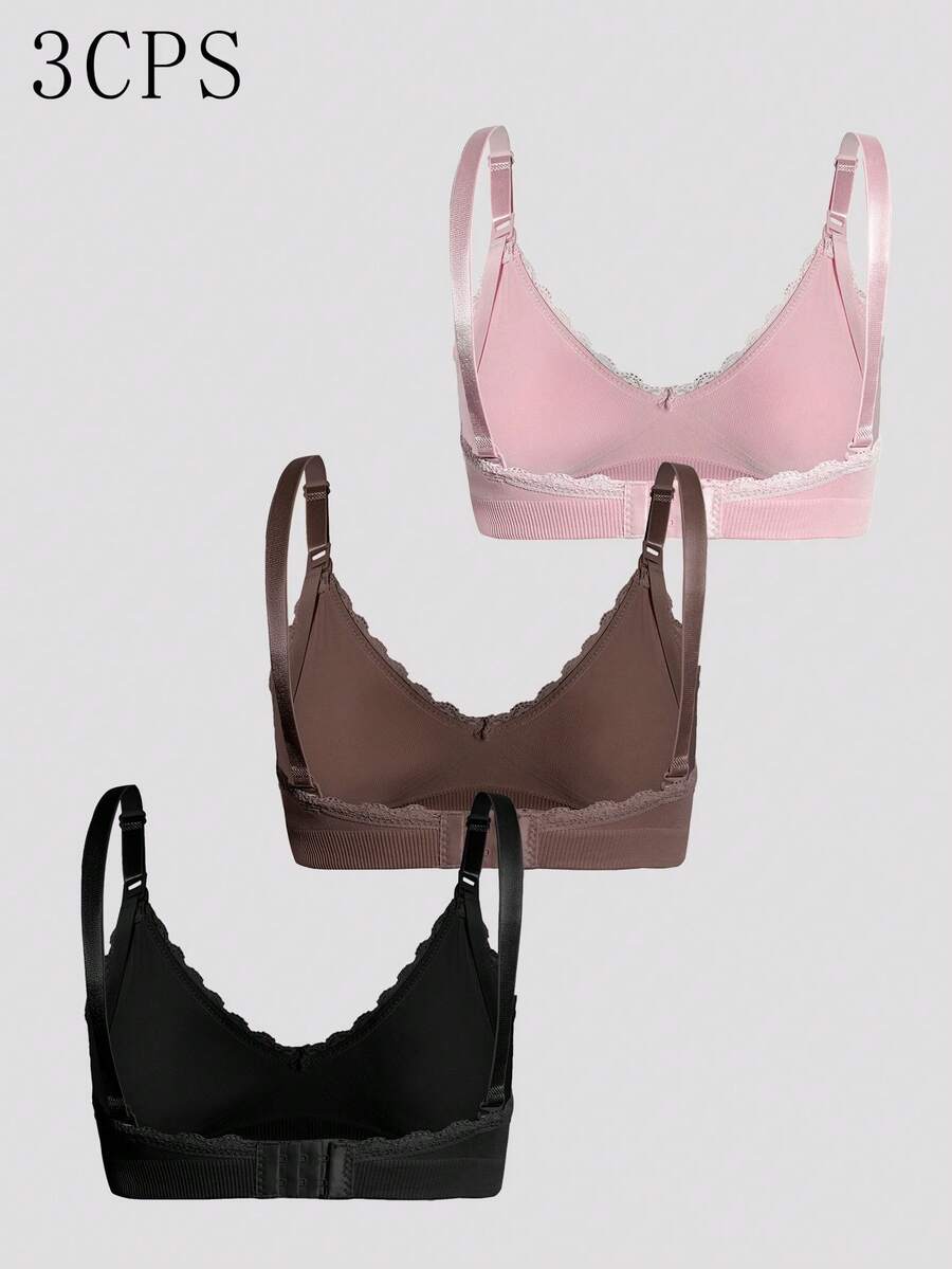 Maternity Nursing Bra Set 3 Pack - Seamless Solid Color Minimalist High Quality Breastfeeding