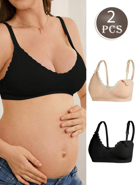 Maternity Nursing Bra Set 2 Pack - Solid Color Minimalist Seamless High Quality Breastfeeding
