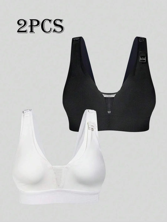 Maternity Nursing Bra Set - Solid Color Minimalist Comfortable Breastfeeding High Quality Support