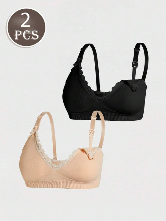 Maternity Nursing Bra Set 2 Pack - Solid Color Minimalist Seamless High Quality Breastfeeding