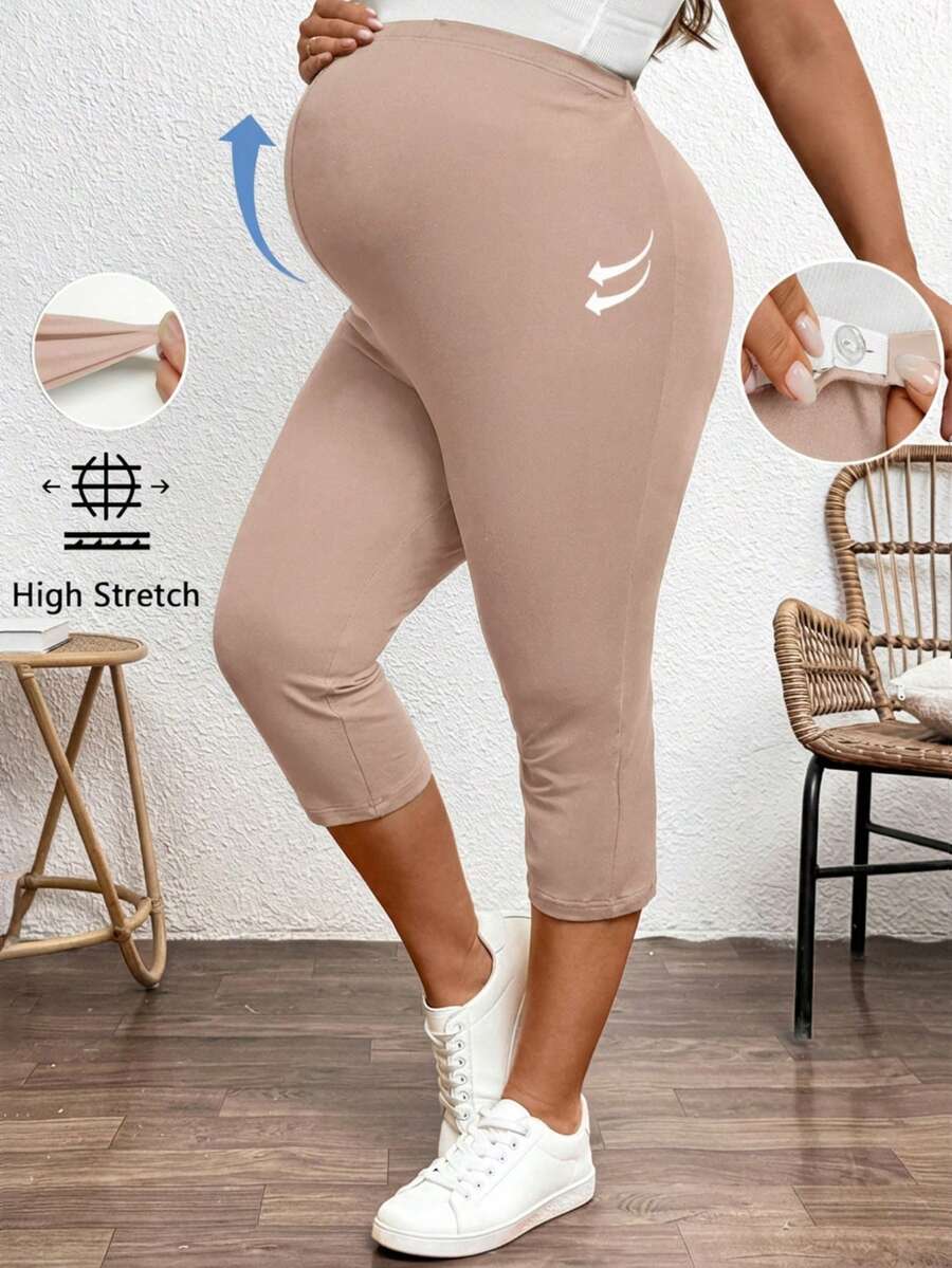 Plus Size Ultra High Waist Maternity Capri Leggings - Slim Fit Adjustable Everyday Commute Pants