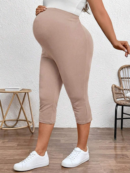Plus Size Ultra High Waist Maternity Capri Leggings - Slim Fit Adjustable Everyday Commute Pants