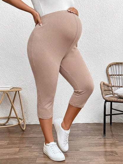 Plus Size Ultra High Waist Maternity Capri Leggings - Slim Fit Adjustable Everyday Commute Pants