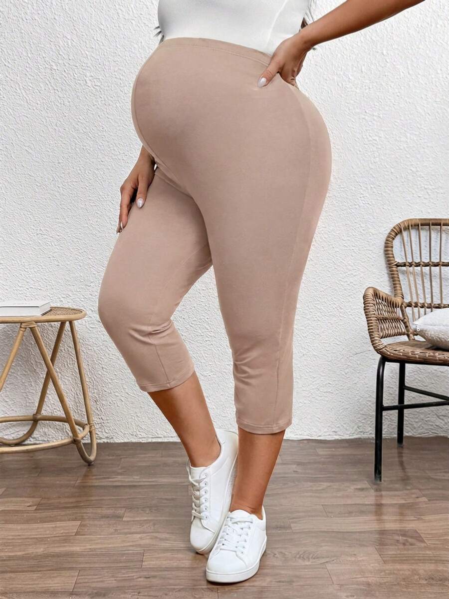 Plus Size Ultra High Waist Maternity Capri Leggings - Slim Fit Adjustable Everyday Commute Pants